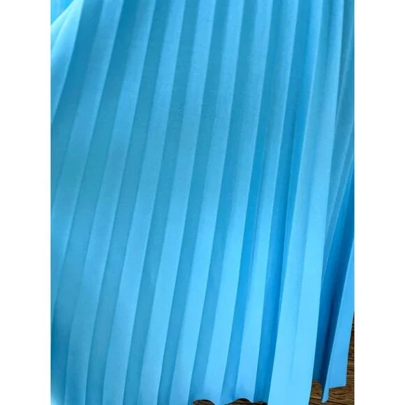 Vintage 1970s Blue Dressy Maxi Dress Pleated Skirt Rhinestone Pearls Size M - Picture 9 of 16